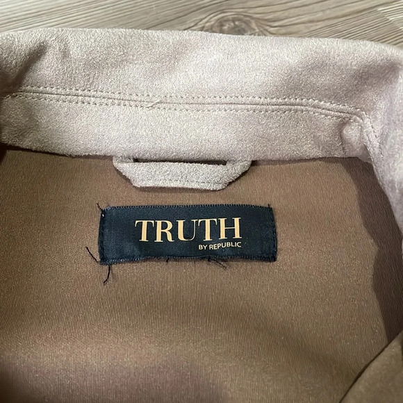 Truth By Republic faux suede shacket Snap Tan Oversize Soft Cozy Casual Womens L - Picture 4 of 11